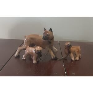 Vintage Japan Chained Boxer Dog with Puppies